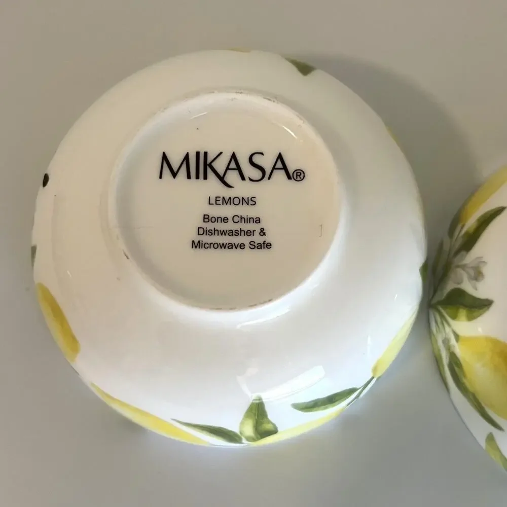 Mikasa Lemons Bone China Fruit Dessert Sauce Bowls Set of 2